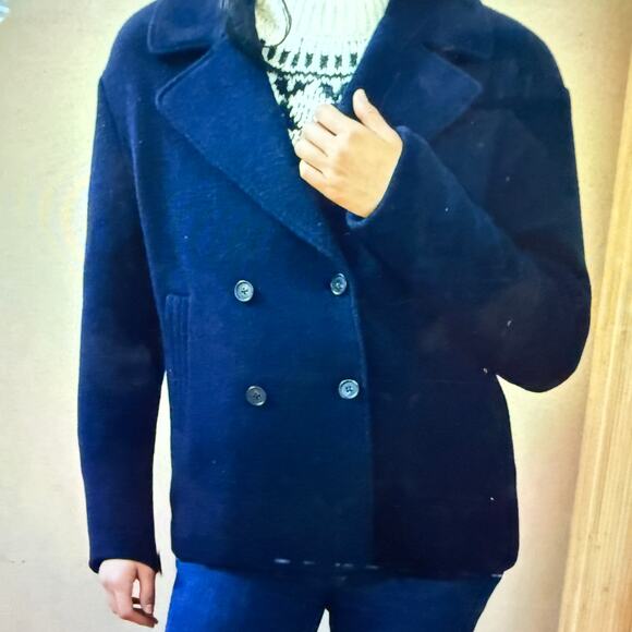 Faherty Atlantic Knit Double Breasted Peacoat Wool Blend Size XS Oversized - Picture 1 of 14